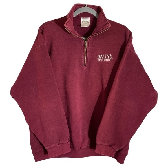 Tultex Other - UNISEX BALLY’S CASINO 1/4 ZIP SWEATSHIRT BURGUNDY SIZE XL